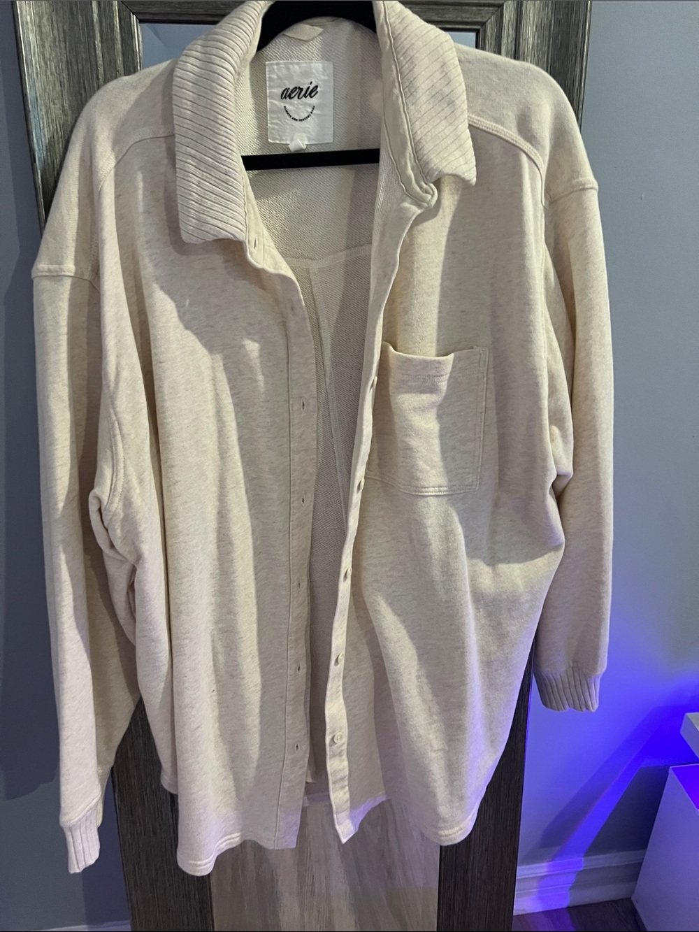 aerie Cream Button-Front Collared Cardigan